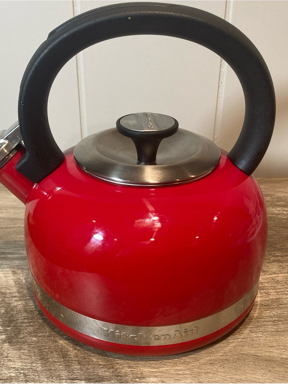 KitchenAid Red Enamel 2 qt Whistling Tea Kettle with Black Handle